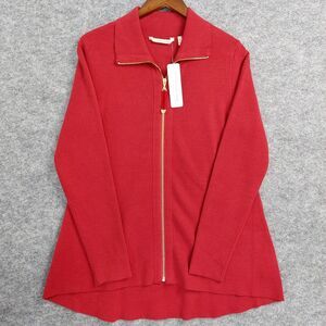 Soft Surroundings Sweater Sz M Red Full Zip Gold Zip Swing Hem Jacket Tomatogirl